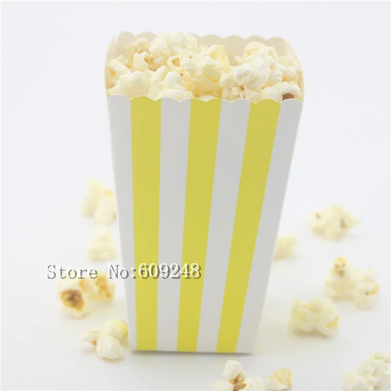 

24 Pcs Yellow Striped Paper Popcorn Boxes,Party Favor Buckets,Small Candy Snack Cups,Carton,Movie Night Theater Chips Containers