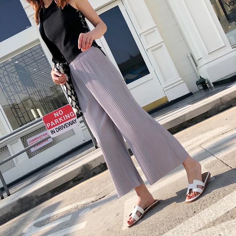 Новый Демисезонный мода плиссированные Широкие штаны Для женщин Повседневное