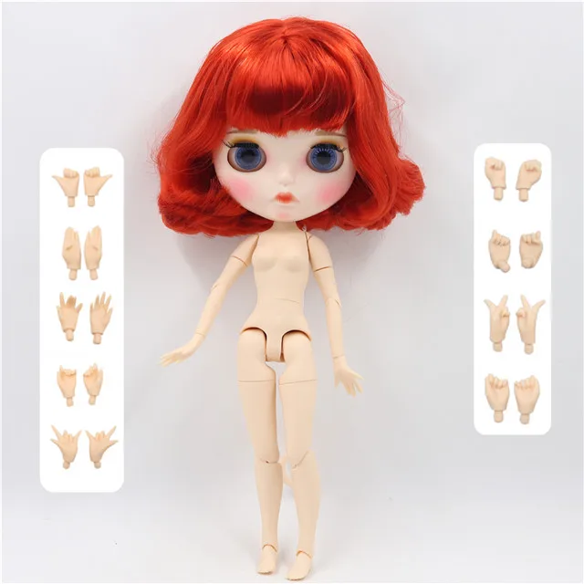 doll with hand AB Фабрика blyth кукла 1/6 bjd белая кожа сустава тела короткие красные волосы, Новые матовые лица резные губы с бровью индивидуальные лица BL1248 - Цвет: doll with hand AB