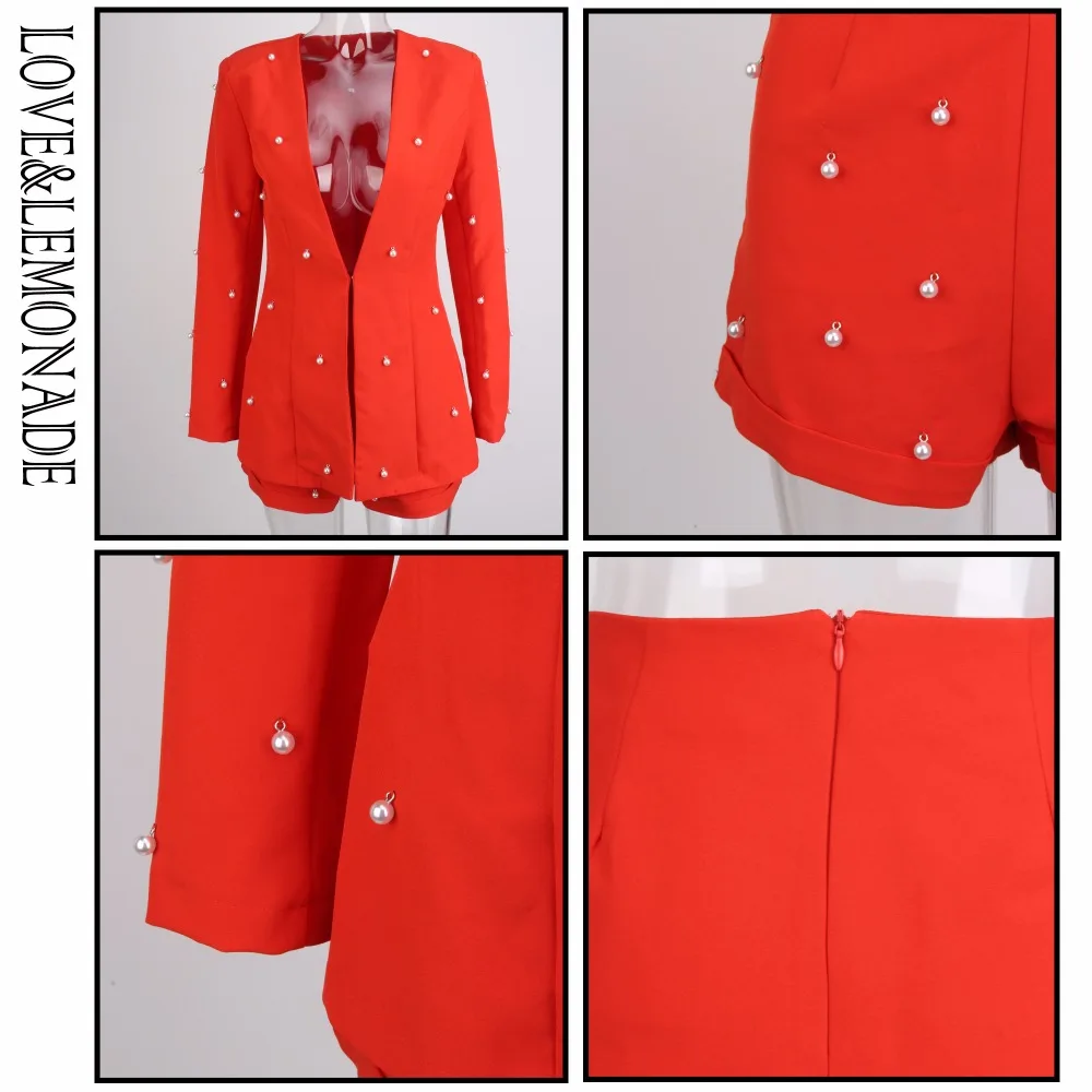 

LOVE&LEMONADE Red V-Neck Nail Together Two-Pieces Sets LM80316-4