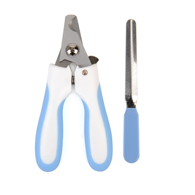 Light blue 1 шт. безопасные ножницы для ногтей для домашних животных из нержавеющей стали кусачки для ногтей товары для собак крепкие весенние розовые и синие с напильником - Цвет: Light blue