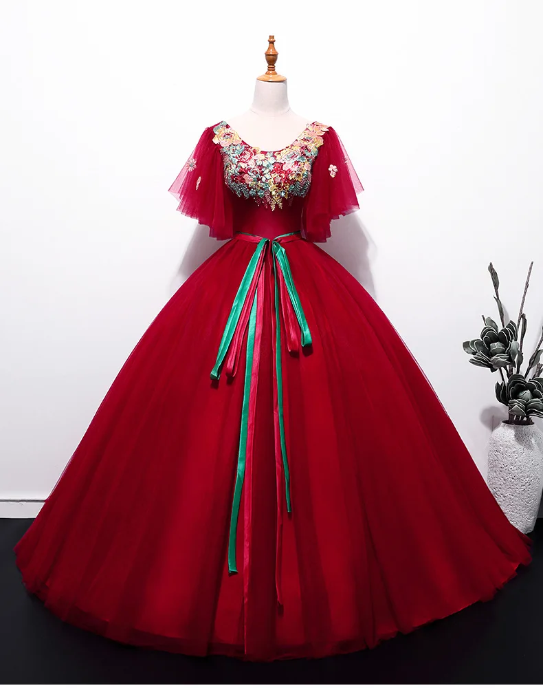 Beauty Emily New O Neck Lace Up Back Evening Dresses Long Tiered Formal Party 3 Colors Gown With Sashes Robe de Soiree | Свадьбы и
