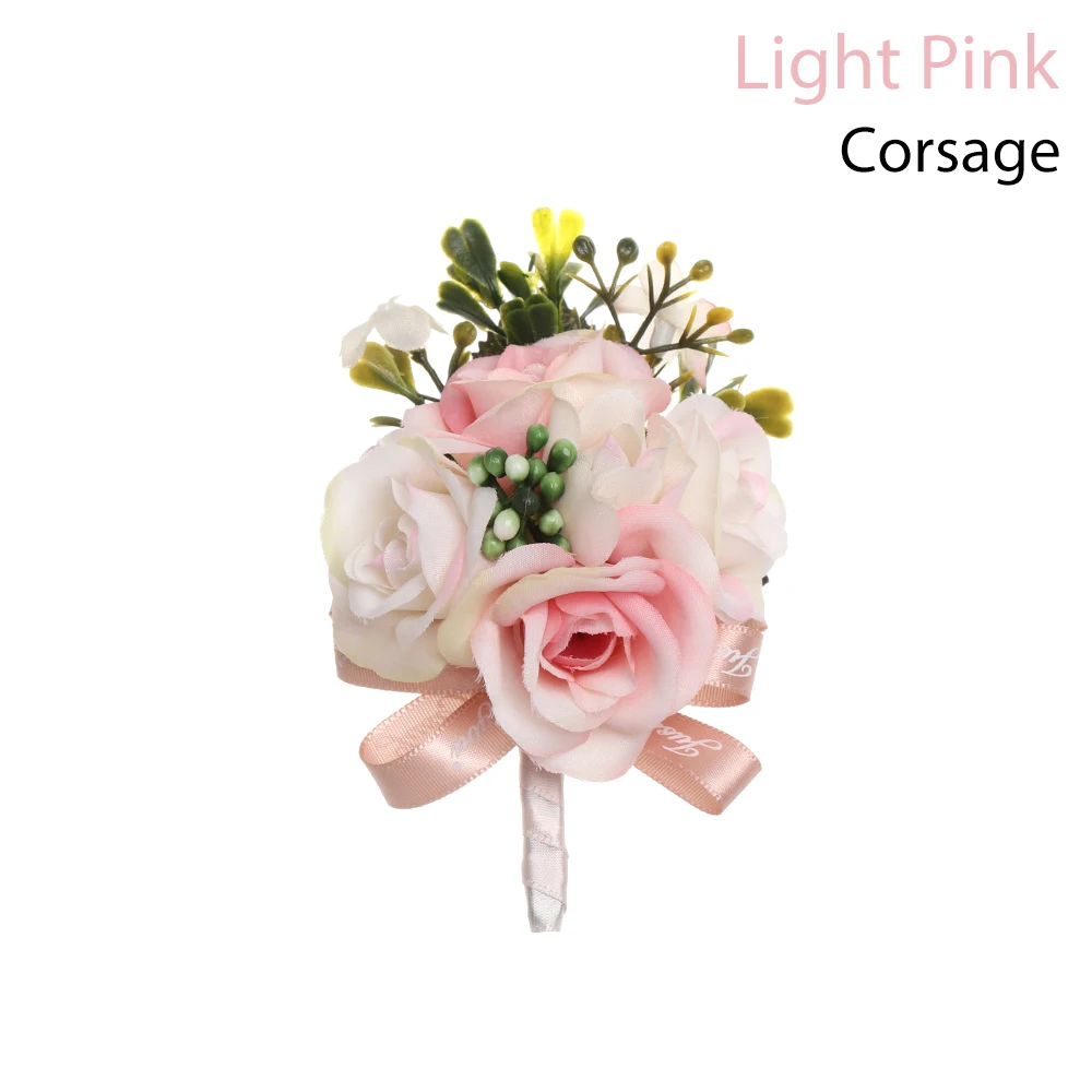 Corsage Light Pink Новые Красивые свадебные корсажи и брошь-бутоньерка, кружевные листья, корсажи на запястье, свадебные цветы, Свадебная вечеринка - Цвет: Corsage Light Pink