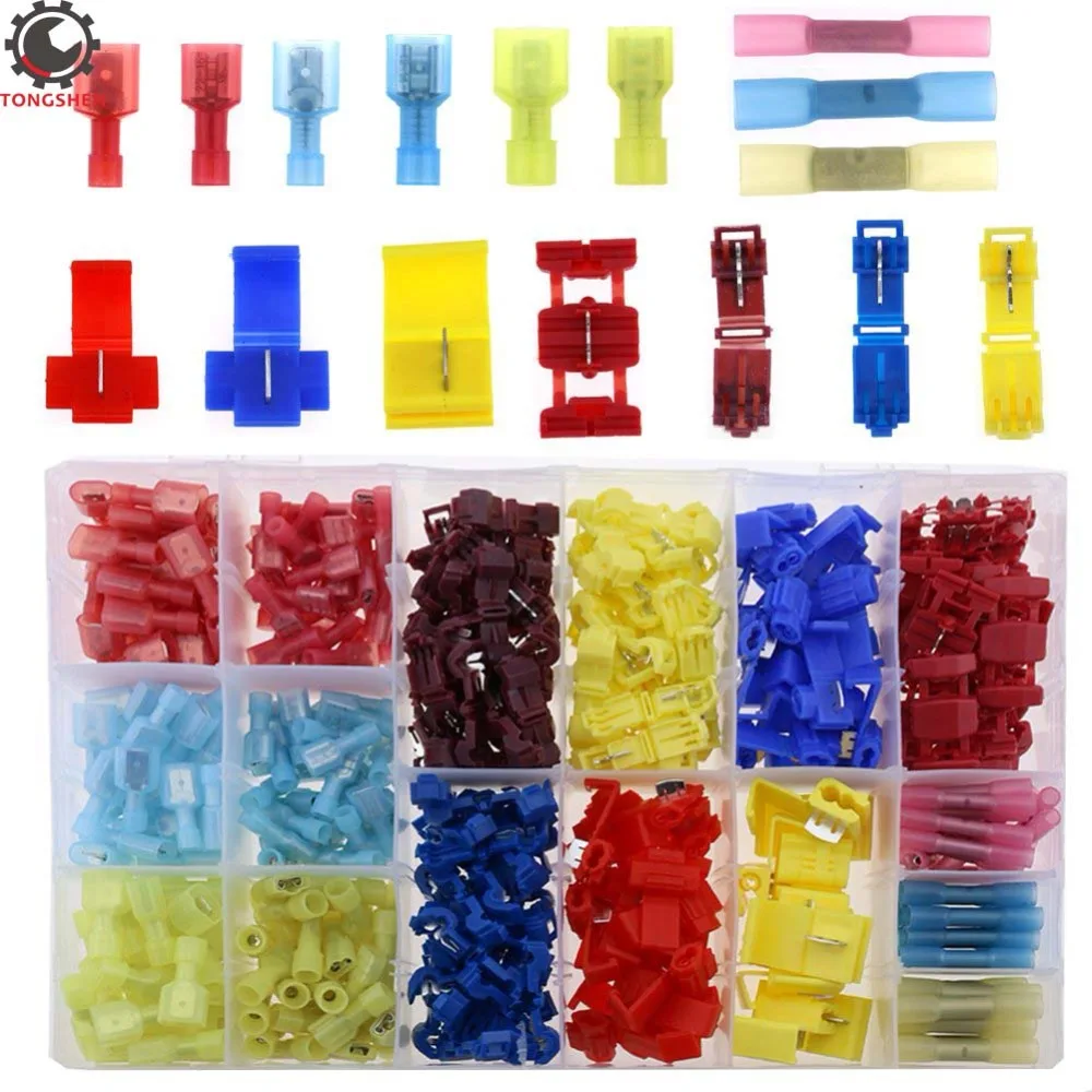 Купи 316pcs Mixed Electrical Wire Cable Connectors T-Taps Male Insulated Quick Splice Scotch Lock Wire Terminals Connectors за 1,529 рублей в магазине AliExpress