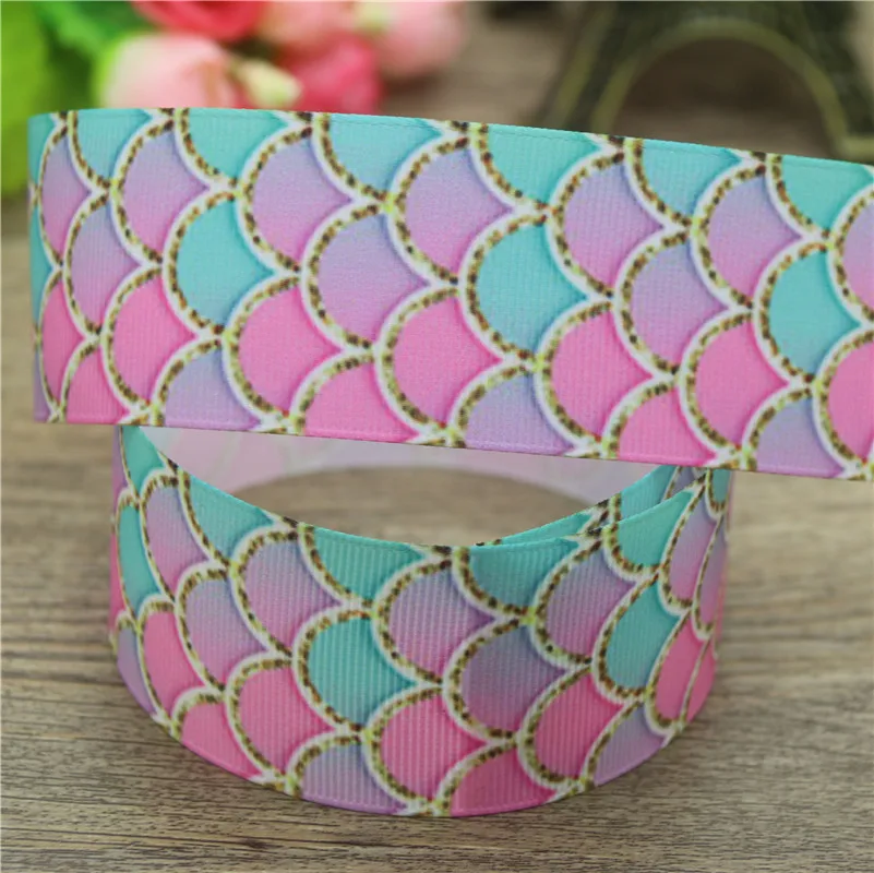 DHK 1 5 '཮ ярдов Русалочка рыбья чешуя печатная grosgrain ленточный аксессуар бант