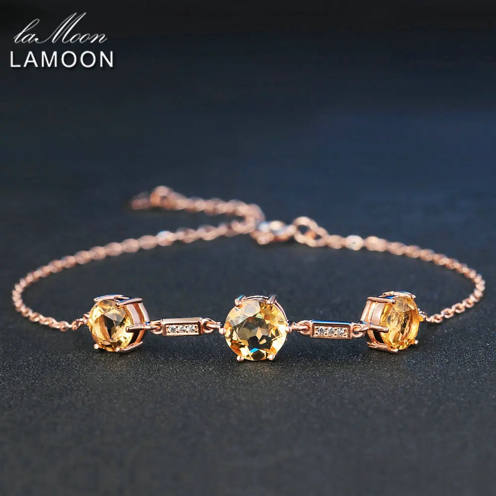 LAMOON Роскошные цитриновые бриллиантовые серебряные ювелирные изделия с