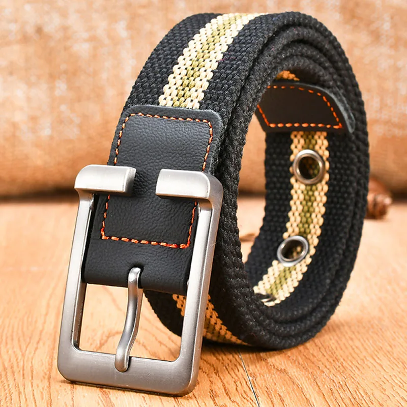 Black stripe Мужской ремень из парусины MEDYLA с пряжкой, толстые повседневные ремни, ремень в армейском стиле - Цвет: Black stripe