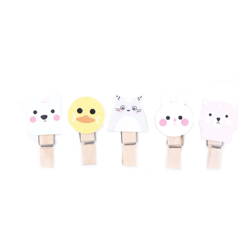 

New 10 Pcs/pack Fashion Animal Rabbit Duck Dog Style Wooden Clip Photo Paper Craft DIY Clips With Hemp Rope