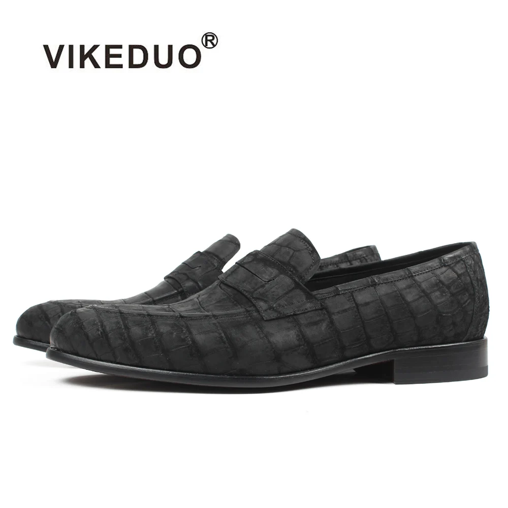 

Vikeduo 2019 Custom Genuine Leather Shoe Fashion Party wedding Dress Office Original Designer Men's Crocodile Skin Loafers Shoes