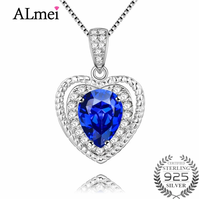 Almei Natural Heart Tanzania Color Topaz Pendants Women 925 Sterling Silver Pendant 18'' Necklaces Gift Free Box 40% FN017 |