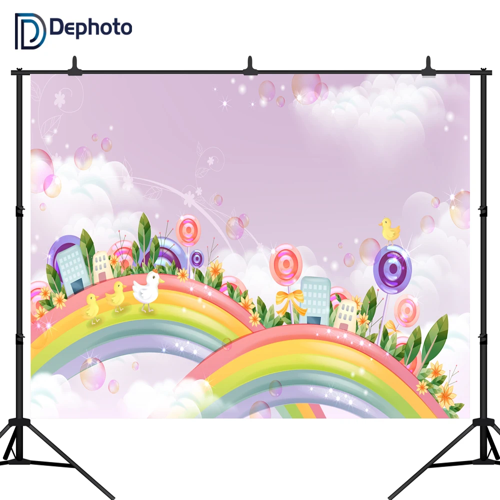 DePhoto фотография фон мультфильм леденец облако Радуга детский душ День Рождения