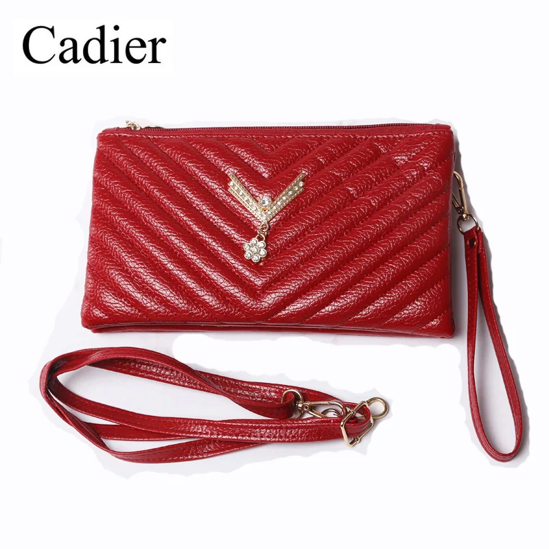 Женщины Решетки Алмаза Сумка Браслет Ремешок ИСКУССТВЕННАЯ Кожа Длинный Кошелек