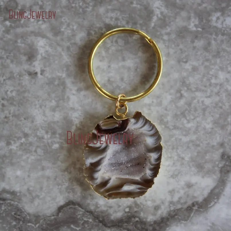 Spirit Quartz кулон agates Druzy Geode Druzy Бар Geode брелки золотой Латунный брелок KE18786