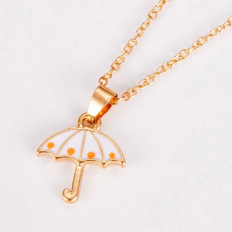 LUBOV симпатичные белые ожерельлье с зонтом золотого цвета для женщин розовый зонт