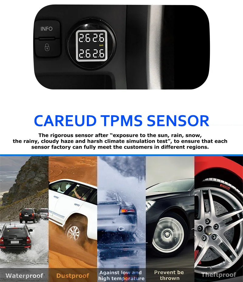 Careud Беспроводная система контроля давления в шинах TPMS с 4 внешними датчиками