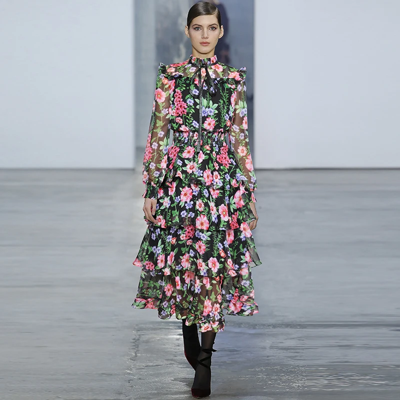 Подиумное дизайнерское платье 2018 женское весеннее элегантное винтажное длинное