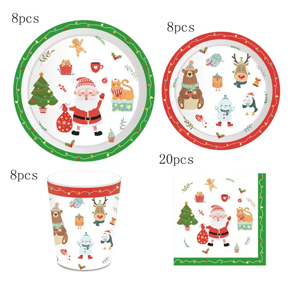 MM029 Merry Christmas Санта Клаус наборы посуды рождественские украшения для дома одноразовые тарелки салфетки чашки бумажные соломинки для напитков - Цвет: MM029