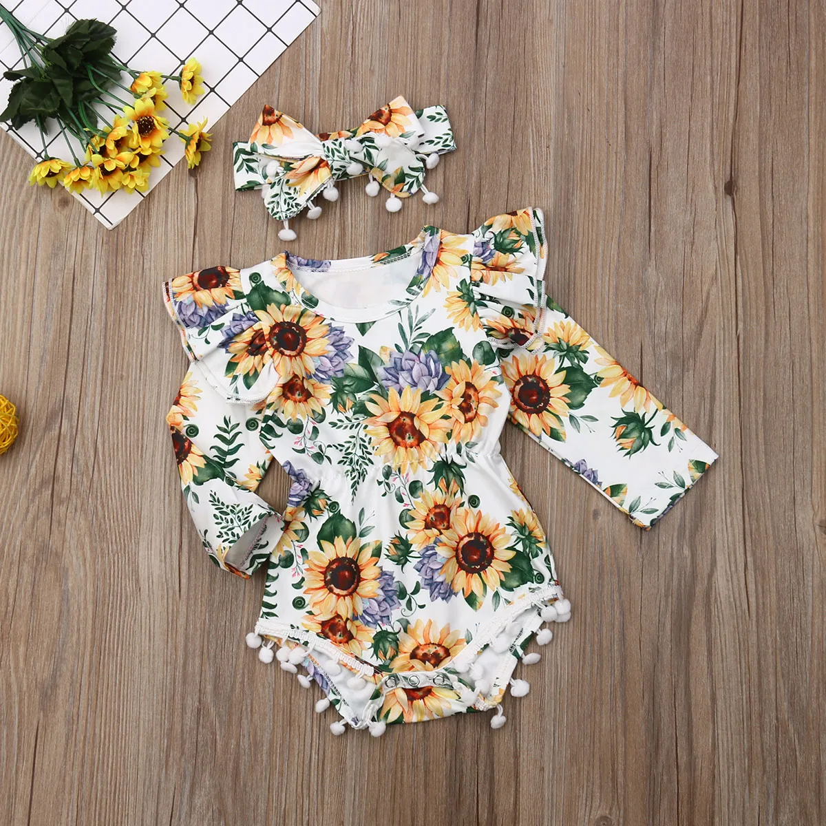Комбинезон Emmababy с подсолнухами для новорожденных малышей девочек одежда