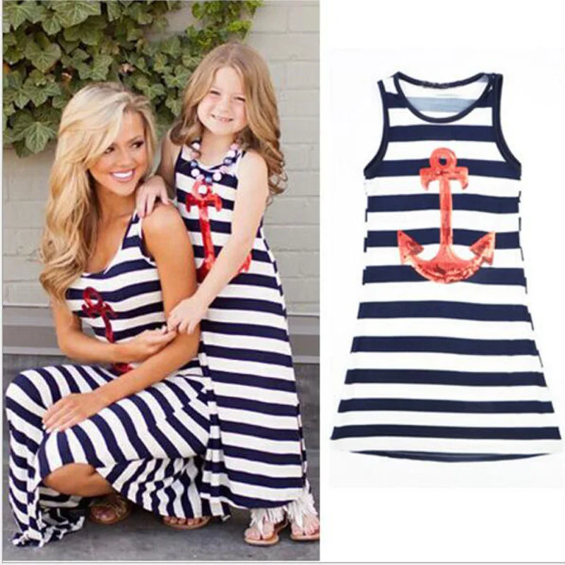 Детское платье макси в полоску с блестками и якорем|family matching outfits|matching outfitsfamily |