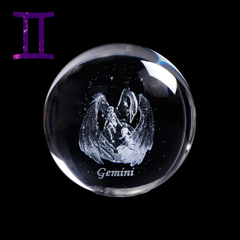 Gemini 60 мм 3D Знак зодиака звезда, кристаллический шар стекло с лазерной гравировкой Сфера кристалл ремесло Домашний Декор подарок на день рождения орнамент - Цвет: Gemini