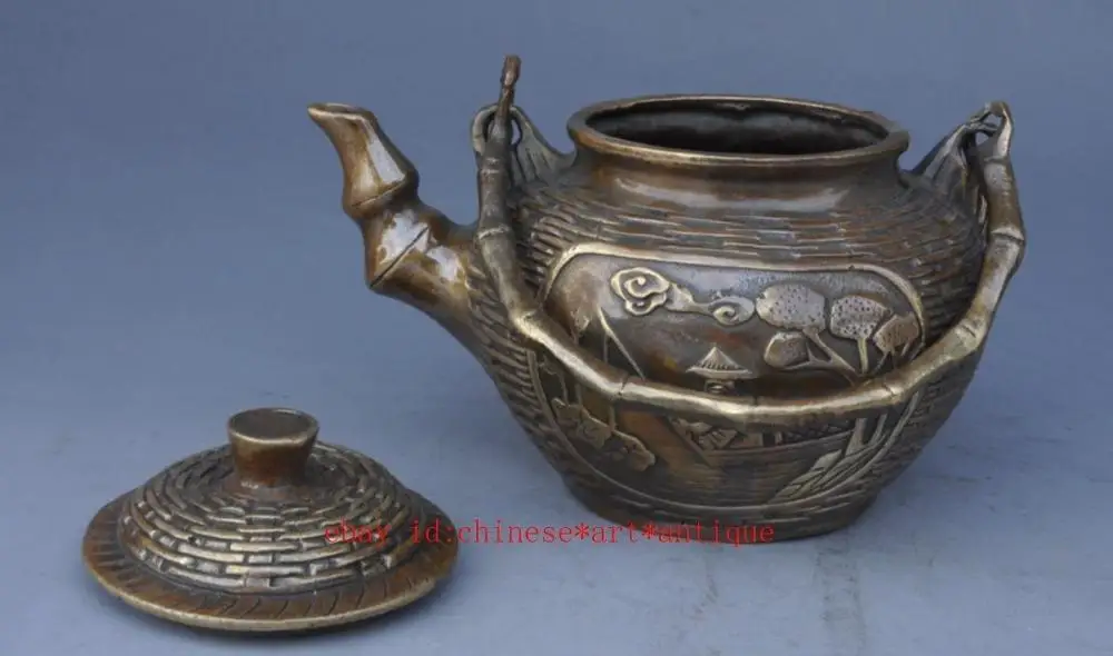 Китайский древний латунный ручной резной чайник для мужчин и сосны w daming Mark|brass