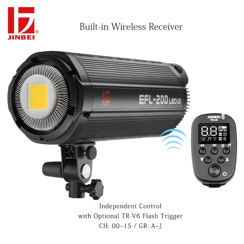 JINBEI EF-200 200 Вт Светодиодный светильник для видео 5500K ЖК-панель с регулируемой яркостью, Непрерывная выходная лампа, крепление Bowens, освещение для фотосъемки в студии