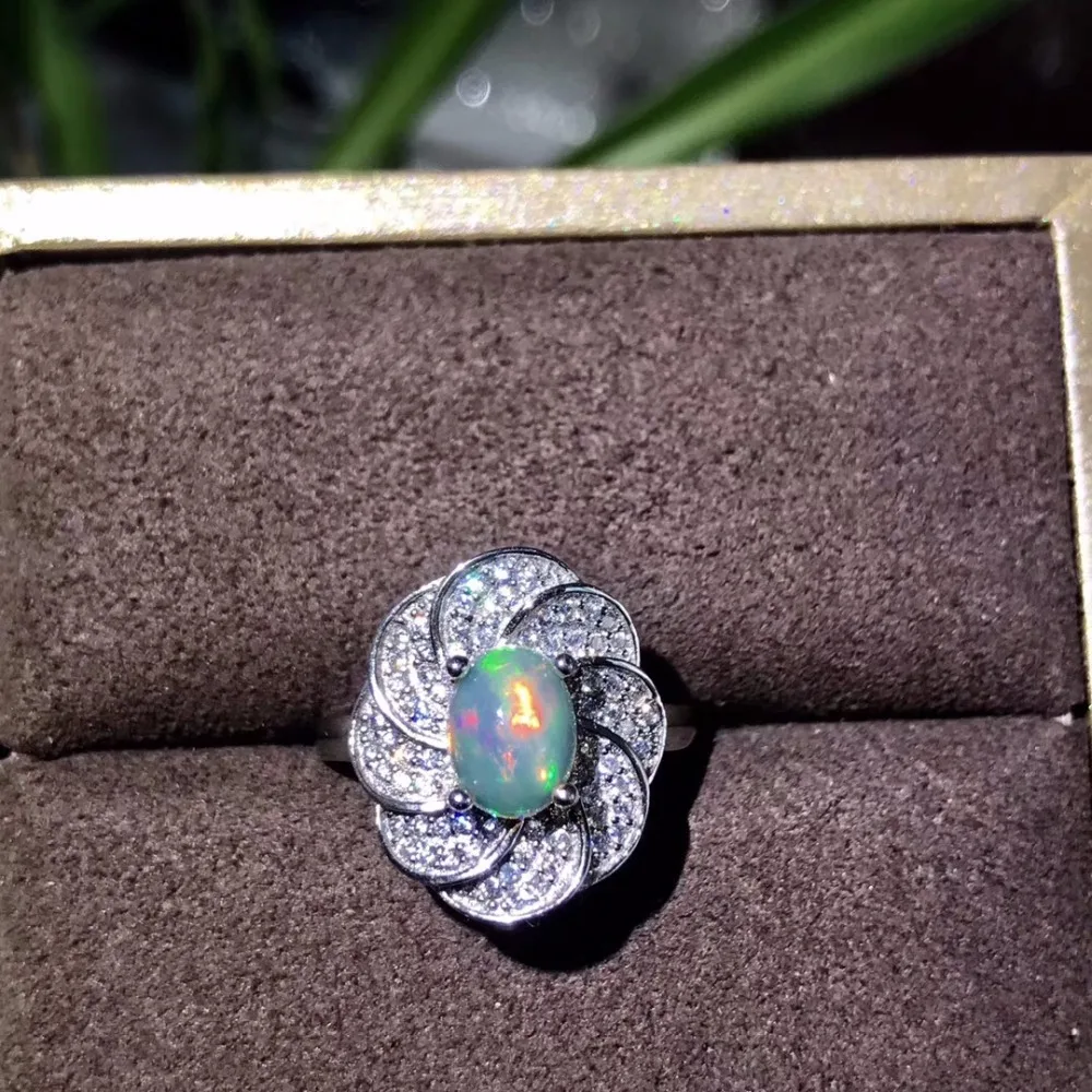 

Natural opal woman rings change fire color mysterious 925 silver adjustable size