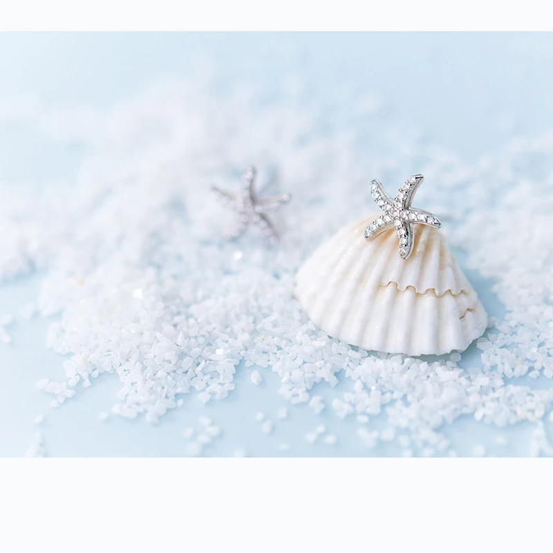 MloveAcc New Design 925 Sterling Silver Shining Sea Star Stud Earrings for Women Wedding Birthday Classic Simple Jewelry Gift | Украшения и