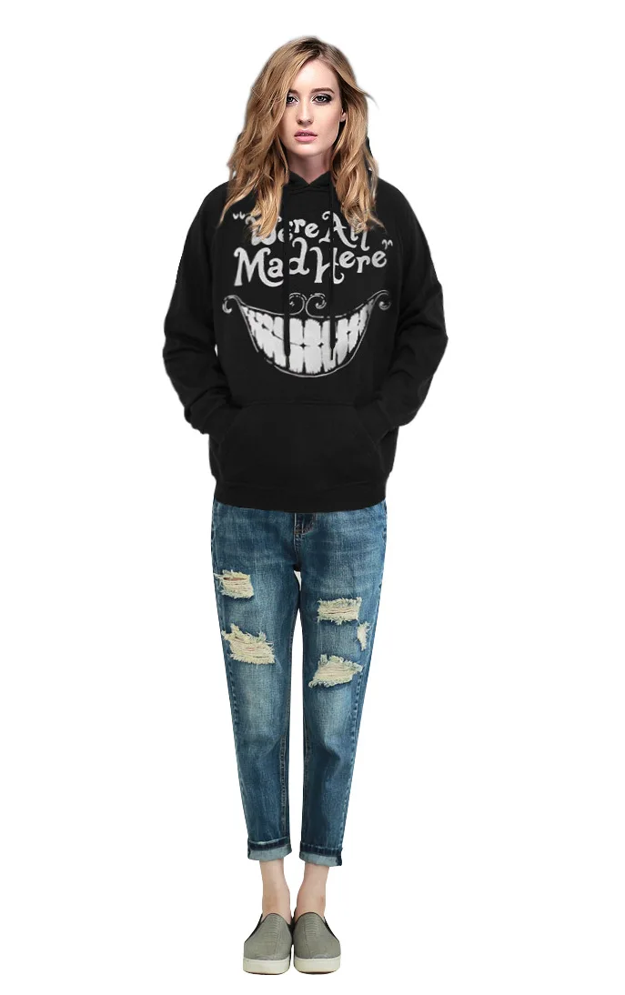 2018 3D Stranger Things Hoodies Women Big Smile Black Sweatshirt Hooides Long-Sleeve Hooded Loose Punk Pullovers Unisex | Женская одежда