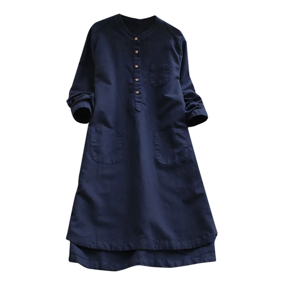 

party plus size Women Retro Long Sleeve Casual Loose Button Tops Blouse Mini Shirt Dress dresses for women