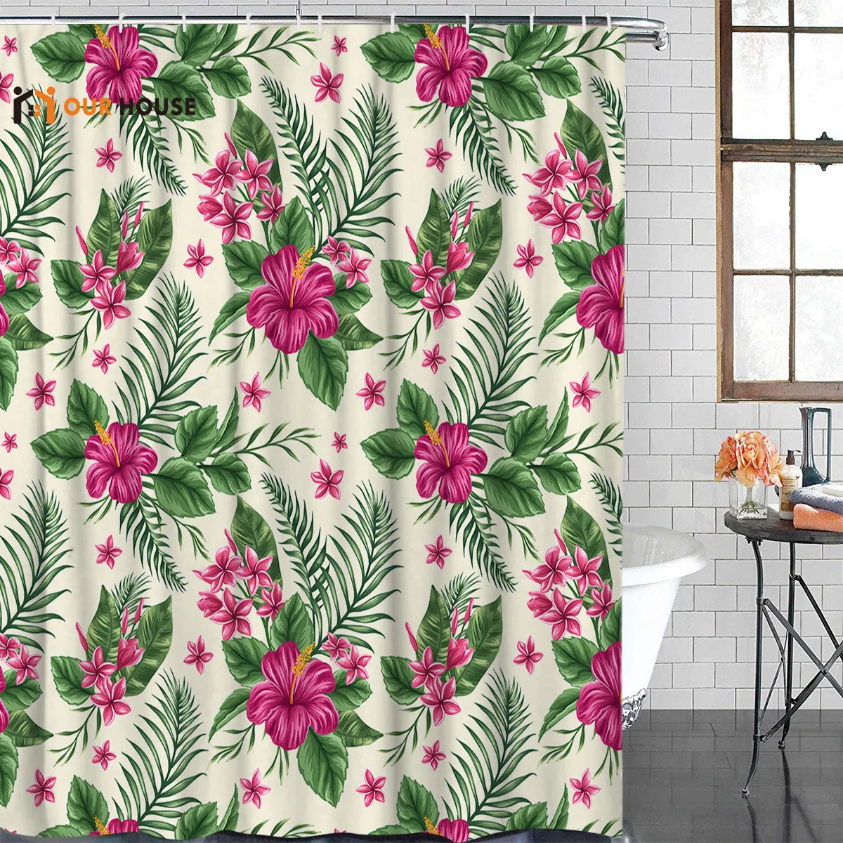 Тропические цветы 3D занавески для душа Водонепроницаемая Ванная детская