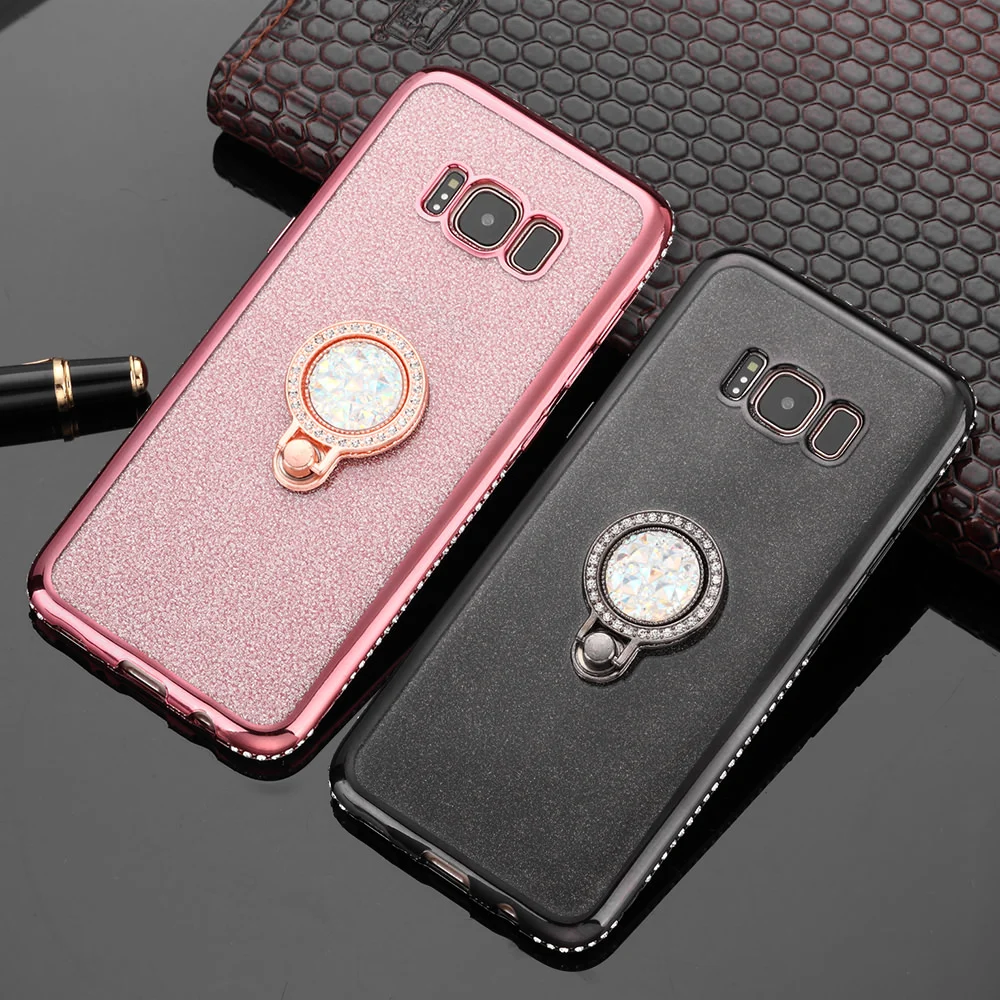 Luxury Bling Glitter Cases For Samsung S9 Case S8 Plus Lovely Strap Finger Ring Bracket Bumper Cover Galaxy S7 edge Note 9 | Мобильные
