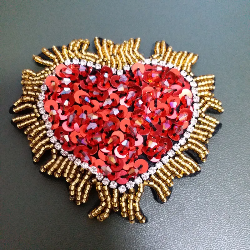 3D Handmade beaded flower Patches for clothing DIY sew on sequin rhinestone heart parches Beaded applique cock patch | Дом и сад