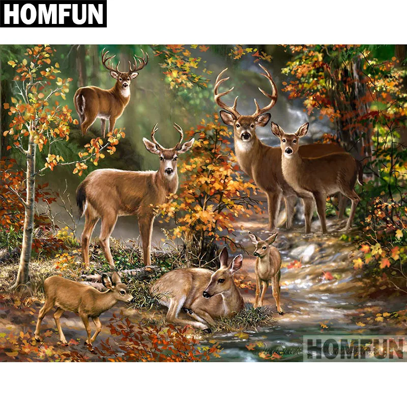 

HOMFUN Full Square/Round Drill 5D DIY Diamond Painting "Forest deer" Embroidery Cross Stitch 5D Home Decor Gift A06355
