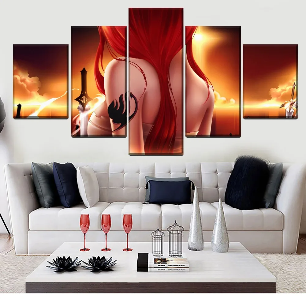 Wall Art модульная фотографии Эрза Скарлет аниме Fairy Tail тату женские Постер