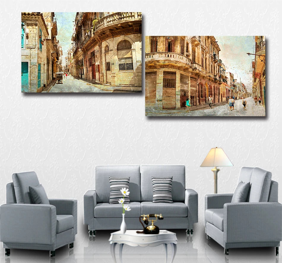 Без рамы комплект из двух предметов Винтаж в стиле улиц Лондона Пейзажа принты