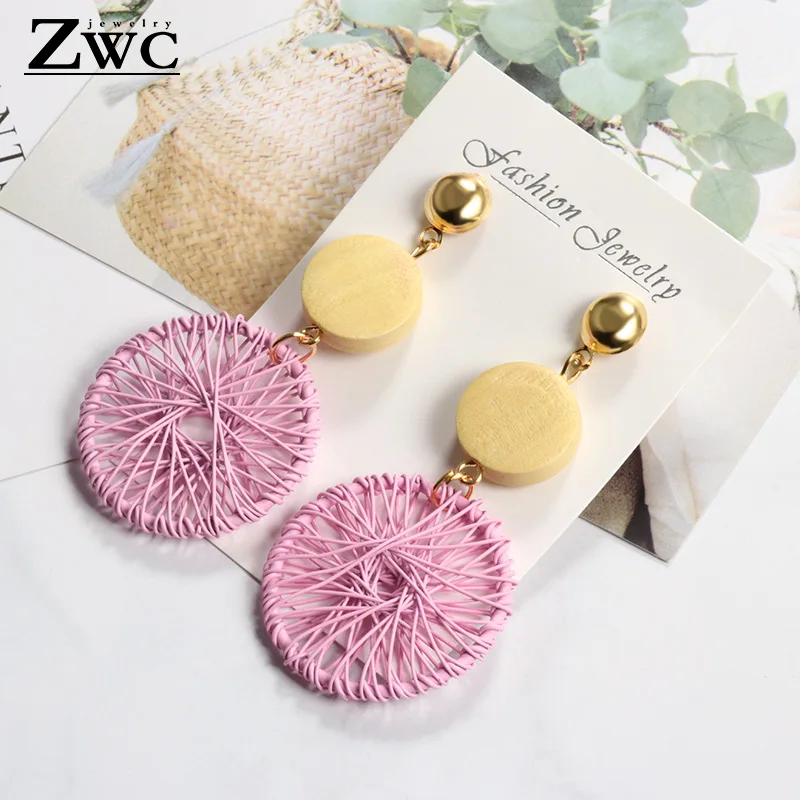 Pink ZWC, модные роскошные простые большие круглые серьги для женщин, модные серьги в Корейском стиле с полой сеткой, массивные ювелирные изделия - Окраска металла: Pink
