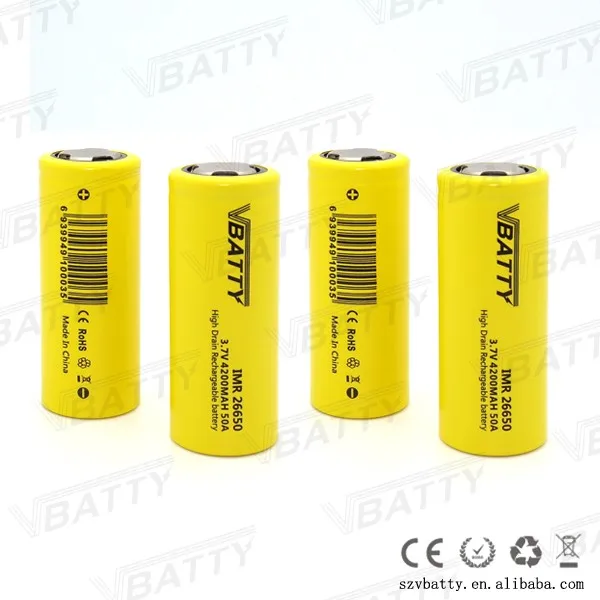 Vbatty IMR 26650 4200 mah 50A 3,7 V перезаряжаемая литий-mn батарея с плоским верхом(4 шт