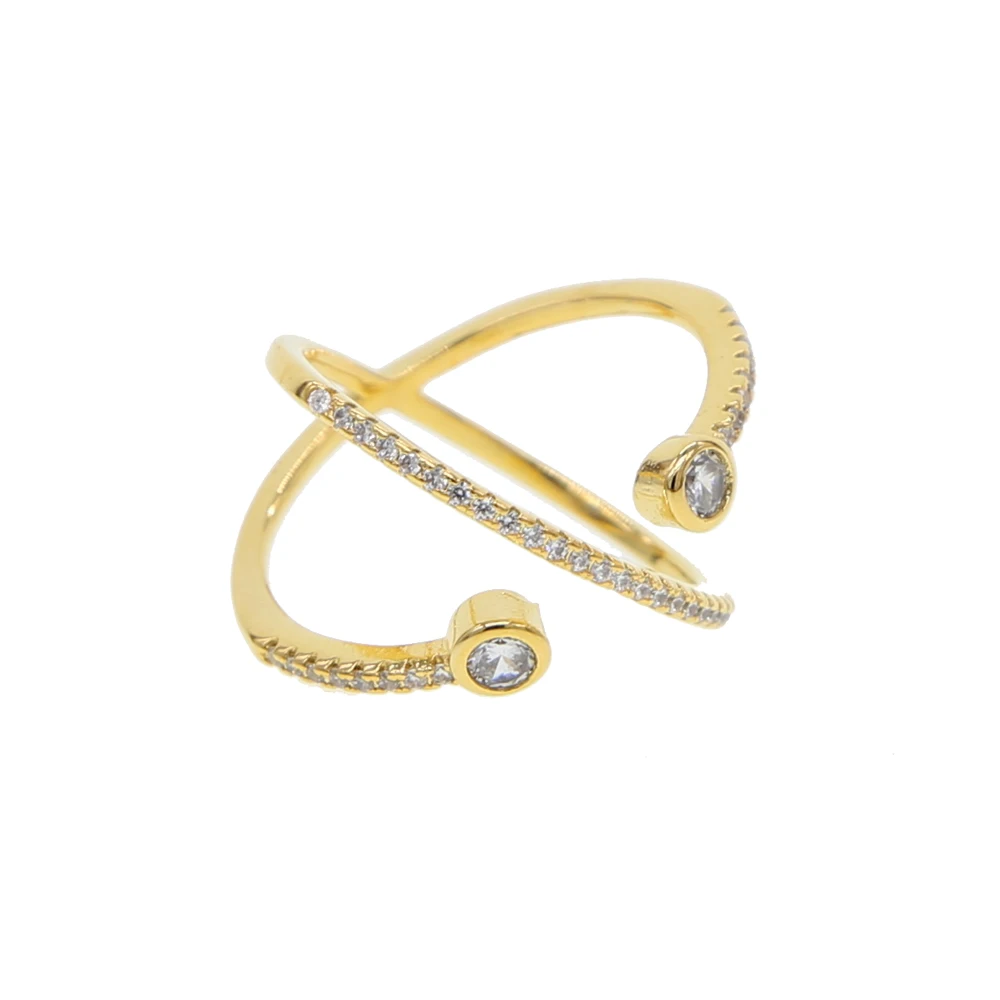 2021 New Style Bezel Clear Cubic Zirconia Open Criss Cross X Shape Women Jewelry Delicate Full Finger Gold Filled Ring Fashion | Украшения