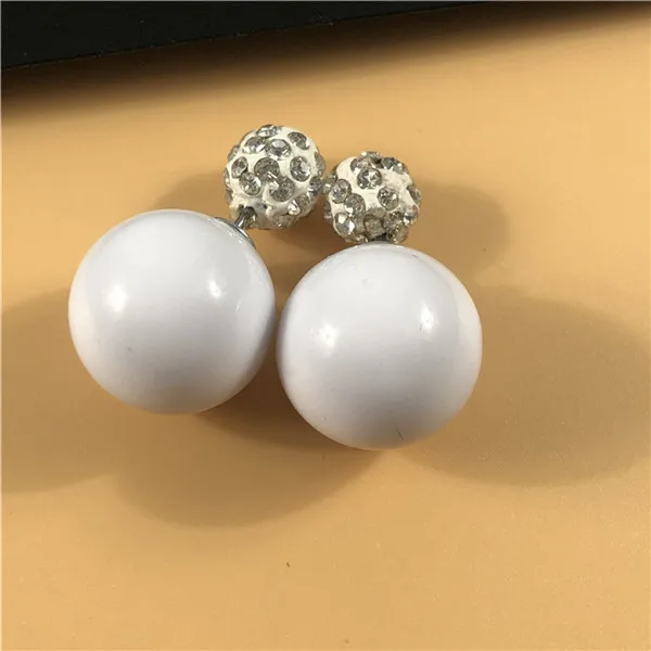 white 26 22 цвета, Новое поступление, Двухсторонние серьги с большими шариками, красочные серьги Шамбала с блестящими кристаллами, большие жемчужные серьги-гвоздики для женщин, Brincos - Окраска металла: white 26