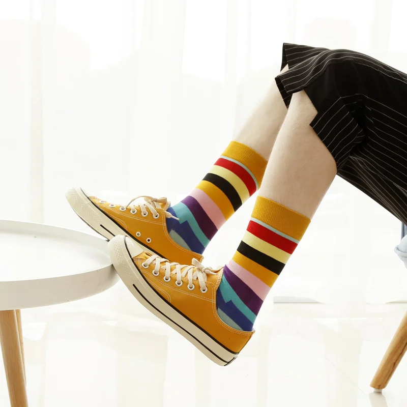 

Happy socks color casual fashion striped retro ethnic style men's socks fun clothes perfect quality Harajuku design Chaussettes