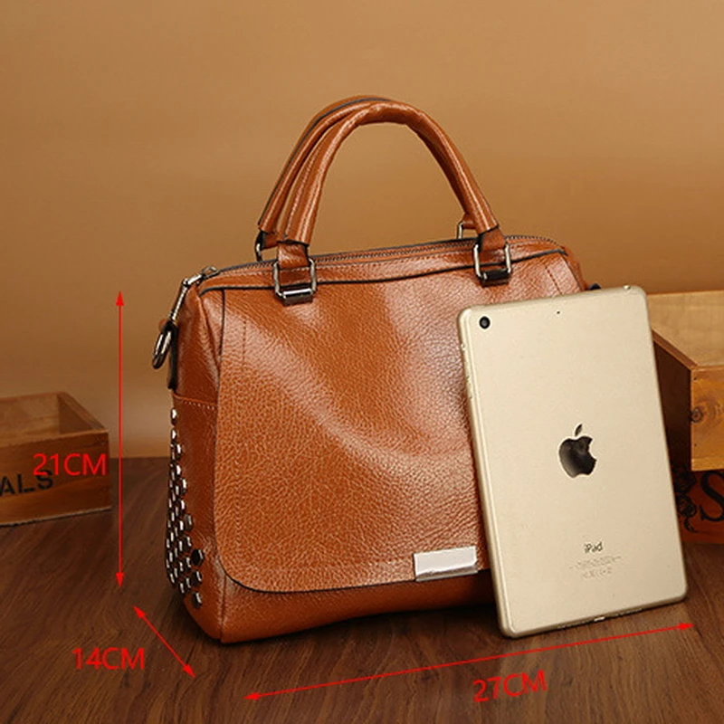 

FUNMARDI Rivet Design Waxy Leather Bag Luxury Women Bag High Quality Leather Shoulder Bag Litchi Pattern Women Handbags WLHB1748