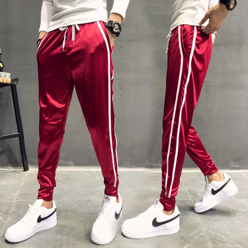 Хип-хоп шикарные мягкие мужские брюки для бега красные синие зеленые серебристые
