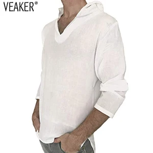 Мужская хлопковая футболка с капюшоном, белая однотонная футболка с длинным рукавом, осень 2019 г., M-3XL