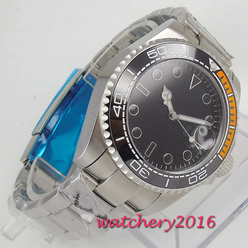 43 мм блигер черный циферблат керамический ободок сапфировое стекло светящиеся