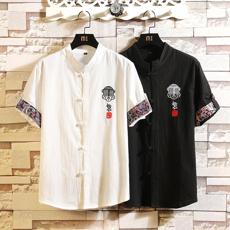 Фото 2019 Summer Plus Size Men's Baggy Solid Cotton Linen Short sleeve frog Button Pocket Shirts camisa masculina camisas 7068 Мужская 2019 Summer Plus Size Men's Baggy Solid Cotton Linen Short sleeve frog Button Pocket Shirts camisa masculina camisas 7068 Мужская