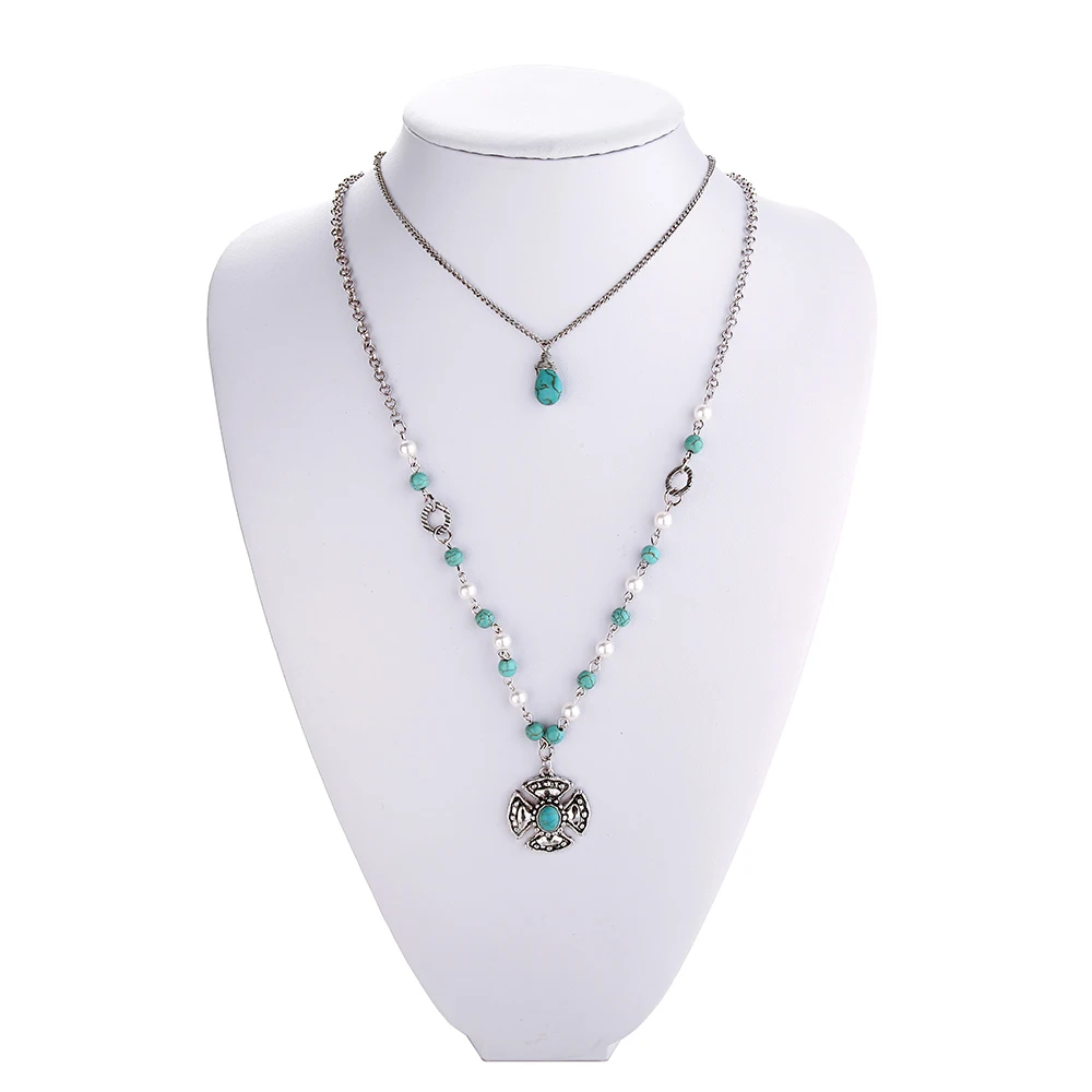 Этнический крест нагрудник жемчужное длинное ожерелье цепочка в стиле бохо с