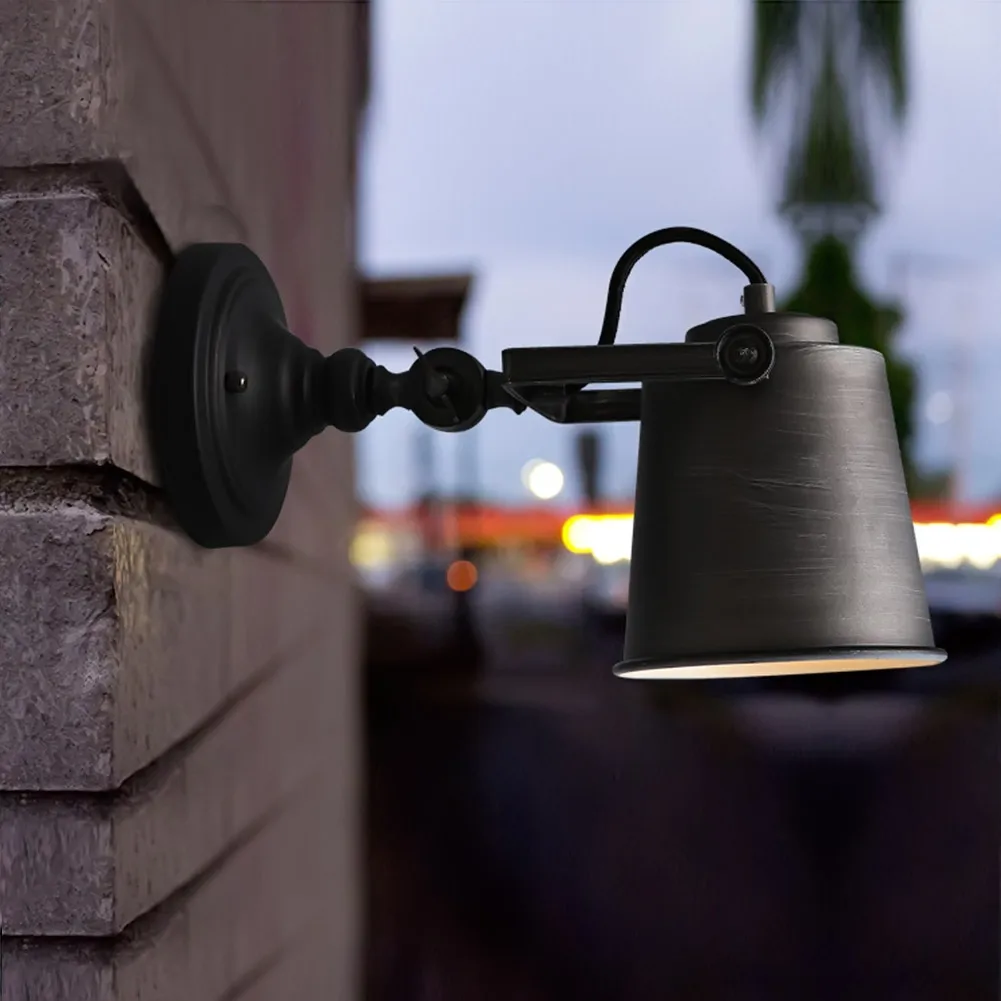 Лофт ретро wandlampen матовый черный железный тень регулируемые настенные лампы E27