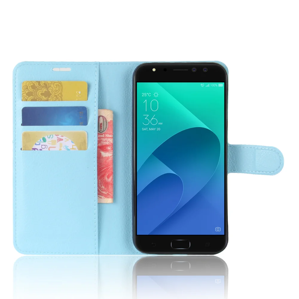 Синий Чехол ZE554KL для ASUS ZenFone 4 ZE554KL, чехол s с бумажником, с рисунком личи, откидной кожаный чехол, черный 554 ASUS554 - Цвет: Синий