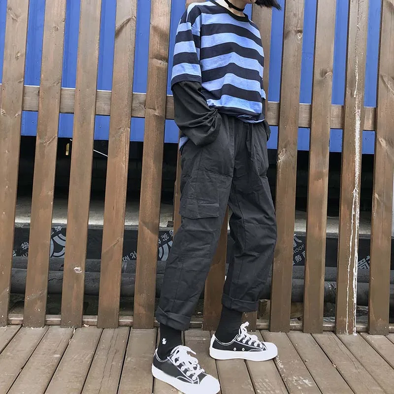 NiceMix Harajuku футболка Женские полосатые топы Лоскутные Поддельные 2 штуки свободная футболка с длинным рукавом женская уличная футболка
